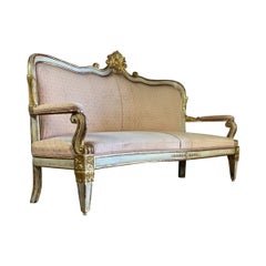 Antique Baroque Style Bench In Golden And Painted Wood