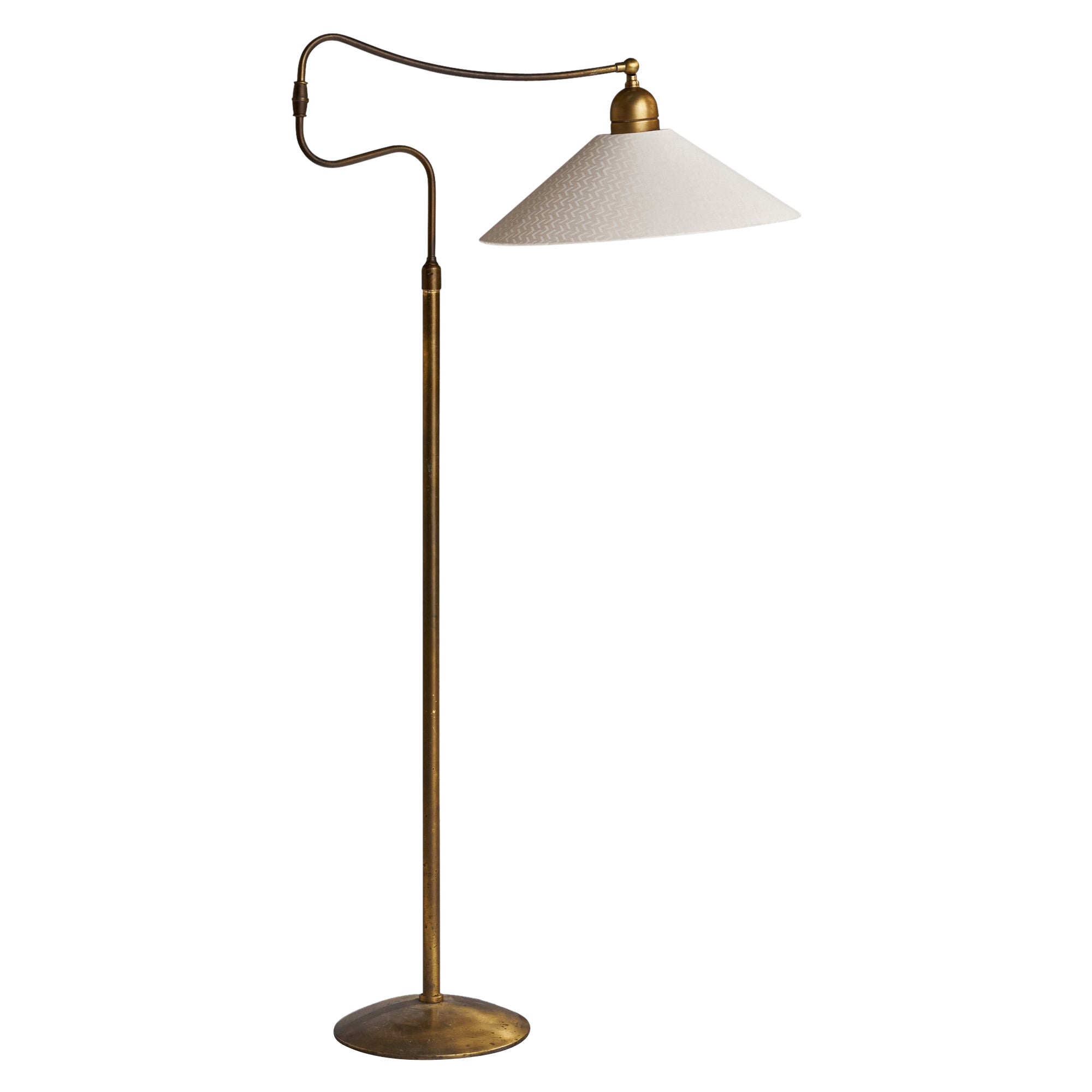 Italian Designer, Floor Lamp, Brass, Fabric, Italy, 1950s For Sale