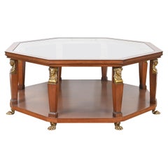 Baker Furniture Egyptian Revival Walnut and Brass Octagonal Cocktail Table