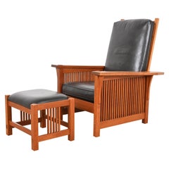 Stickley Mission Arts & Crafts Cherry Reclining Morris Lounge Chair With Ottoman