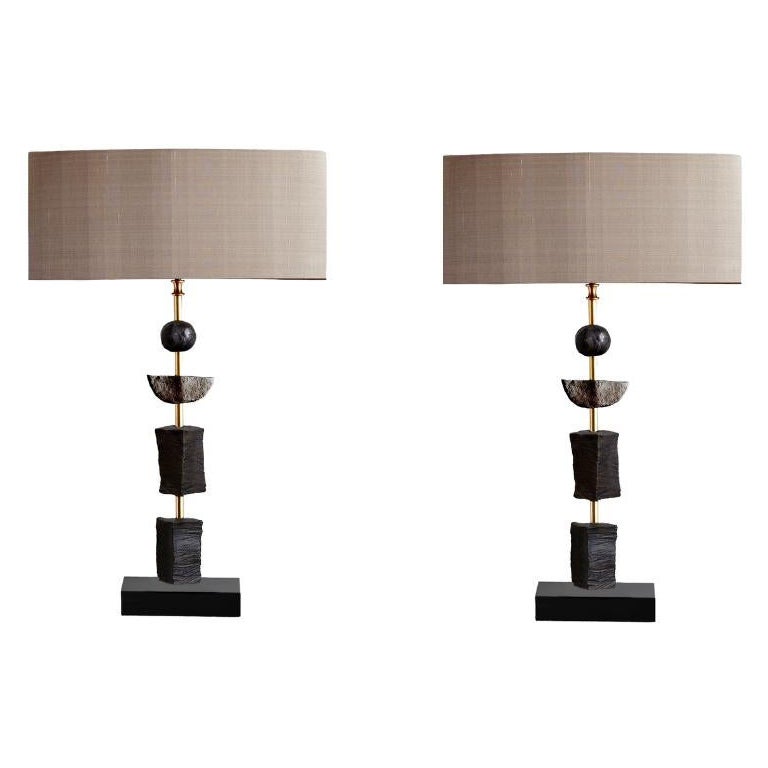'Synergy'  Table Lamps in Dark Patina, European, Contemporary by Margit Wittig For Sale