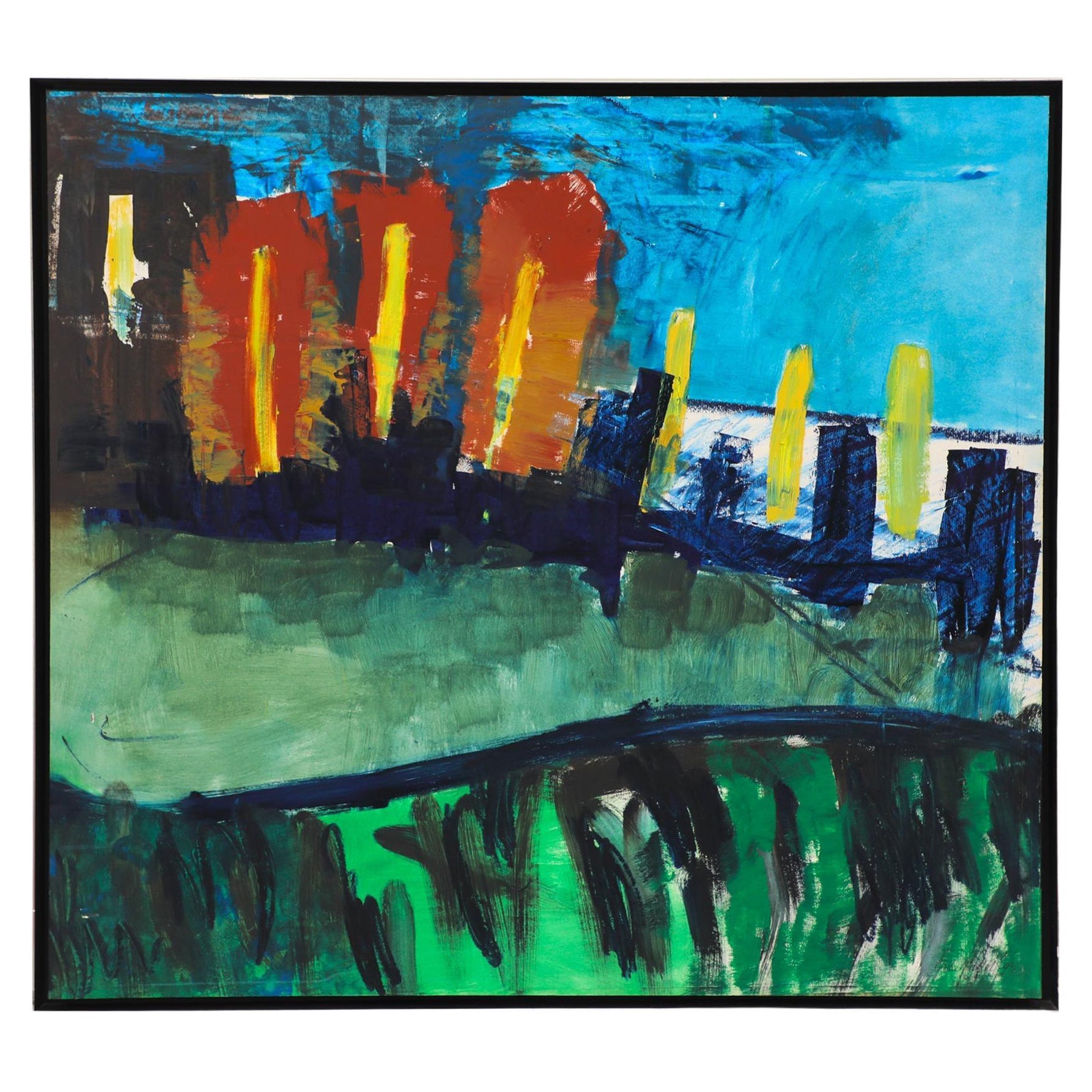 Large Abstract Acrylic Painting on Wood Board by Imke Plattel, 1993