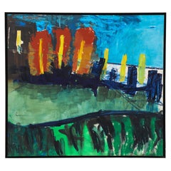 Large Abstract Acrylic Painting on Wood Board by Imke Plattel, 1993