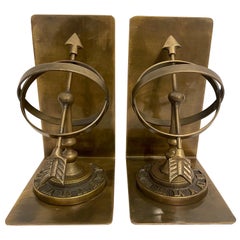 Pair of Vintage Patinated Brass Armillary Bookends
