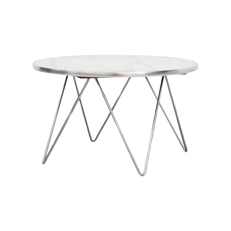 Mid-Century Architectural Marble Coffee Table with Paolo Piva Style Chrome Base