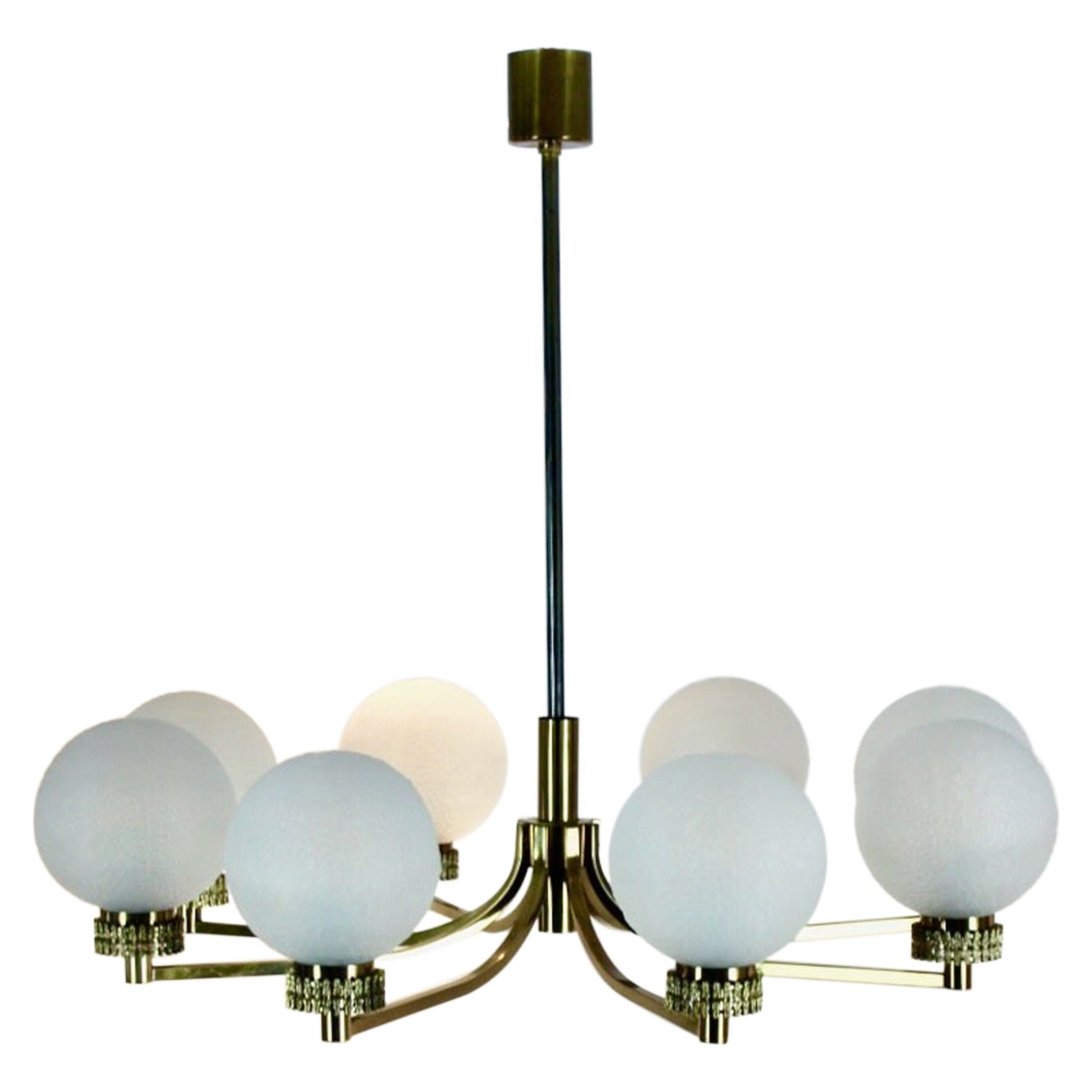 Distinctive French Brass and Frozen Glass Chandelier For Sale