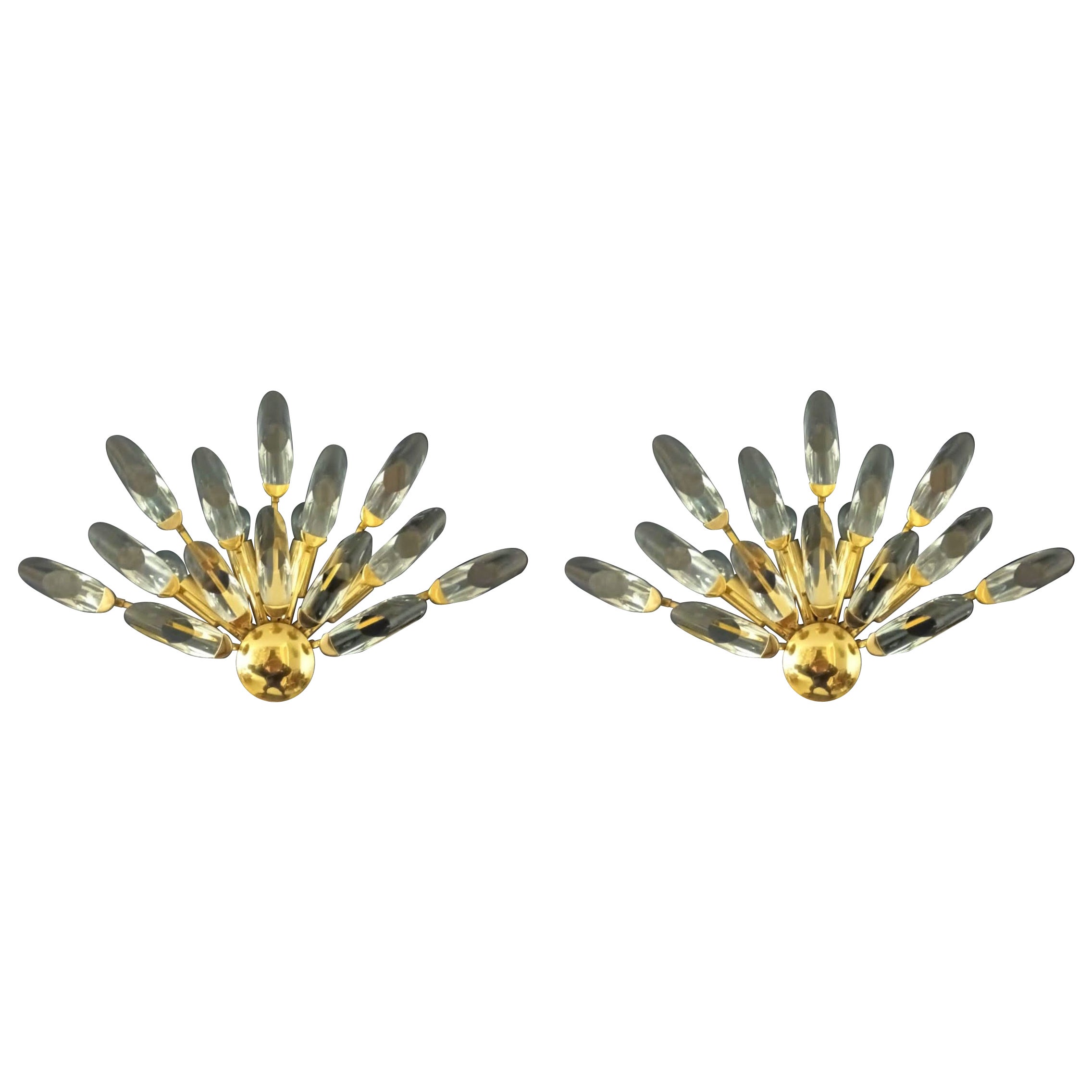 Pair of Gilt Brass Crystal Sconces by Stilkronen