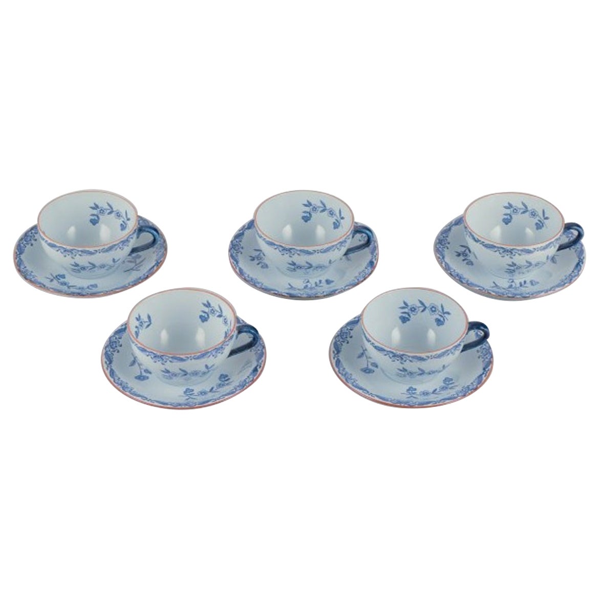 Rörstrand, Sweden. Set of five "Ostindia" coffee cups and saucers in faience.  For Sale