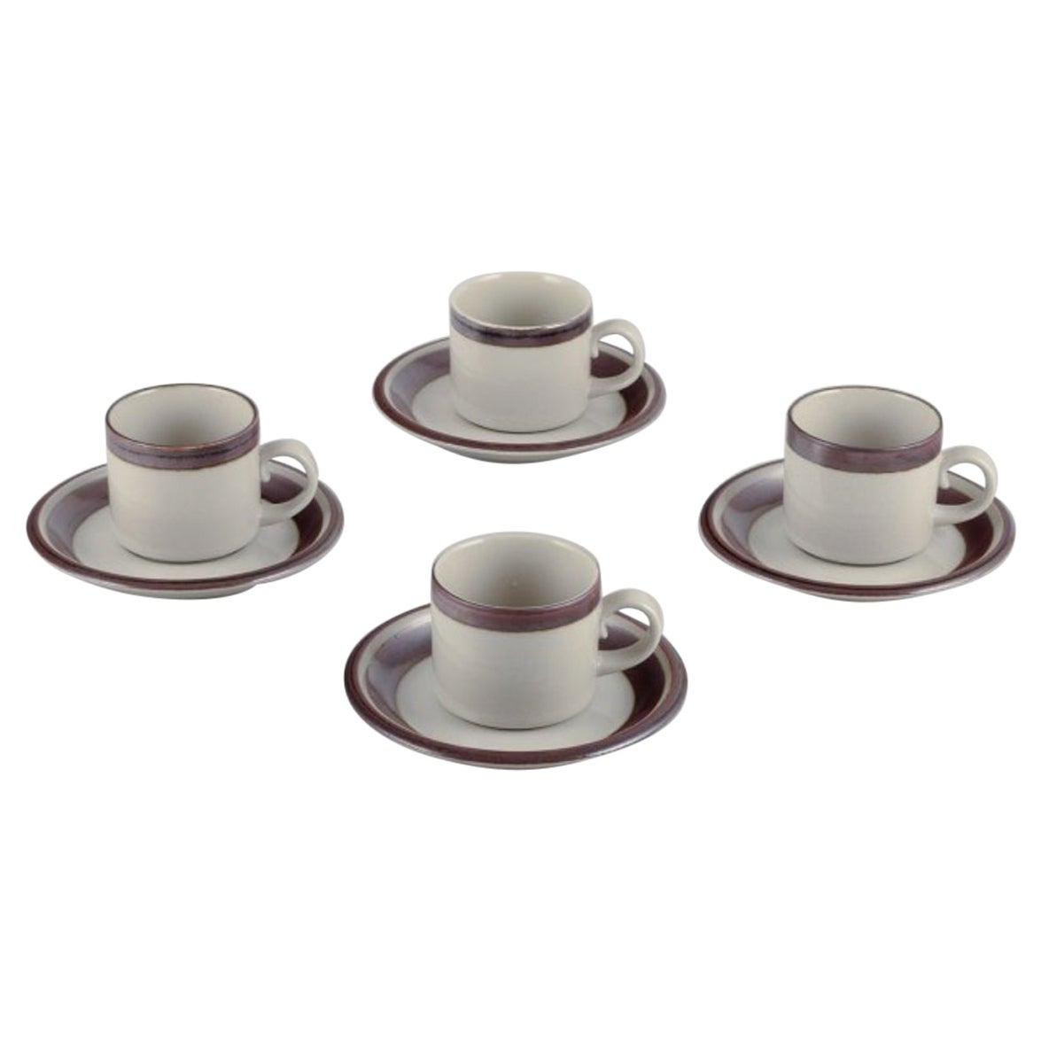 Arabia, Finland. "Karelia". Four sets of small coffee cups and saucers. For Sale
