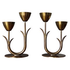 Gunnar Ander Brass Candlesticks for Ystad Metall, Sweden, c.1955