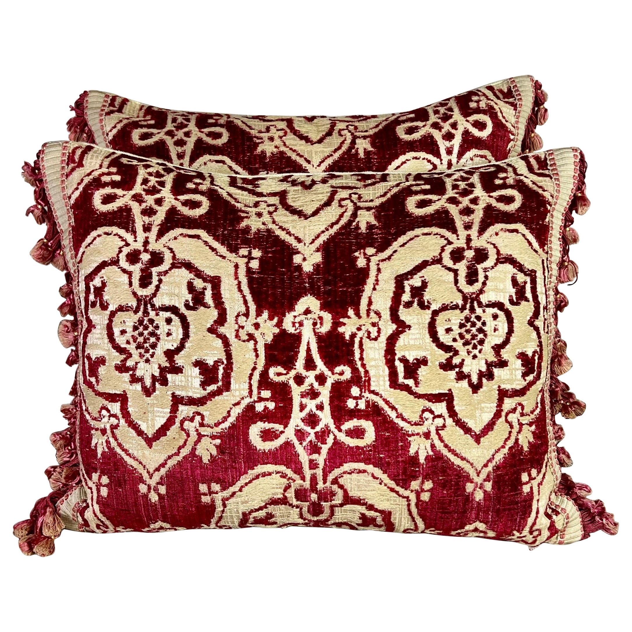 Pair of Custom Pillows Made w/ Antique Italian Brocade For Sale