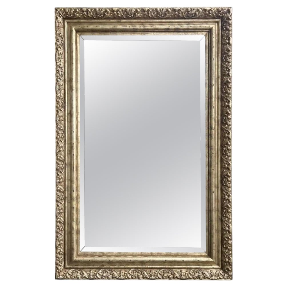 Miroir biseauté à grand cadre du milieu du siècle