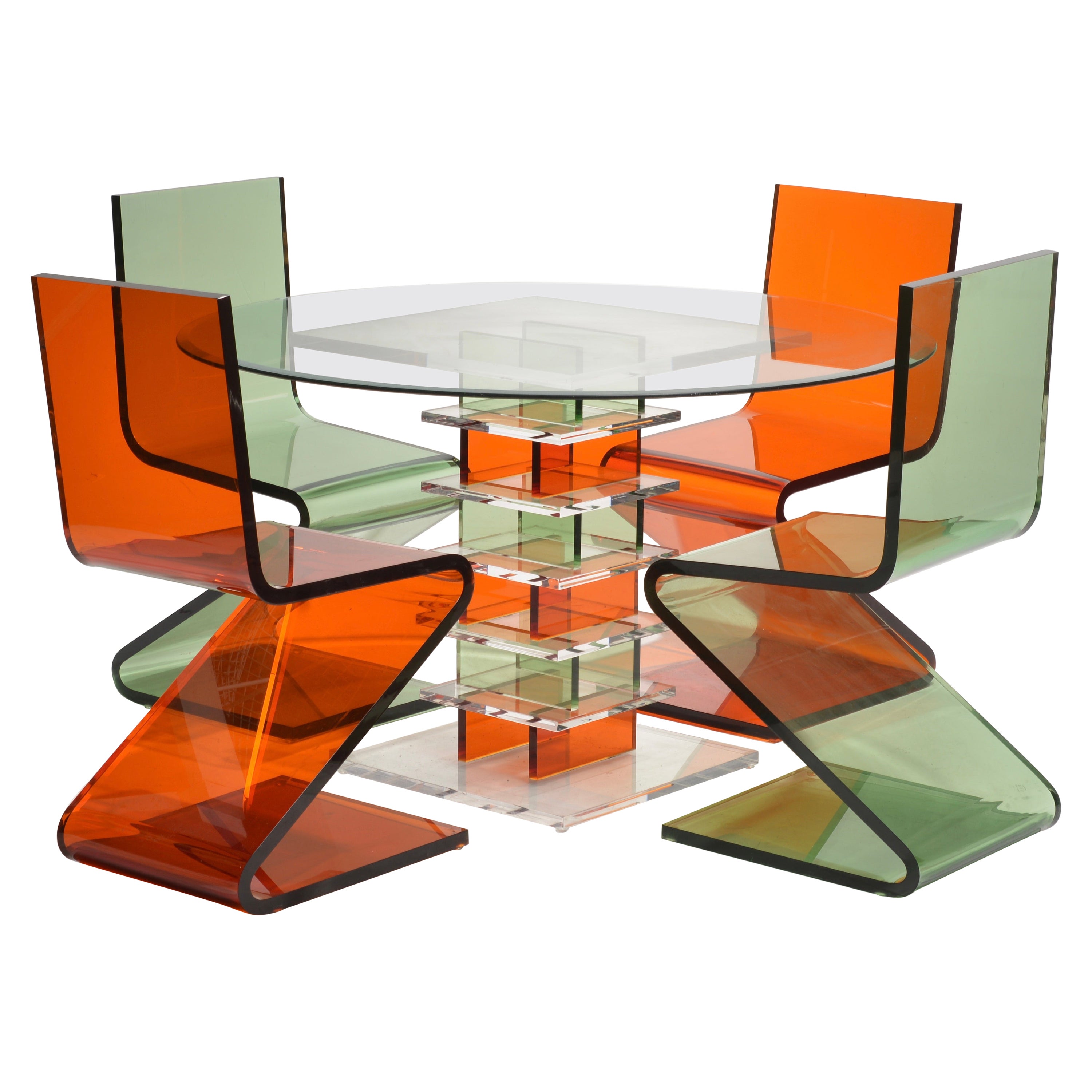 Vintage Lucite Z Table and Z Chairs by Shlomi Haziza for H Studio For Sale