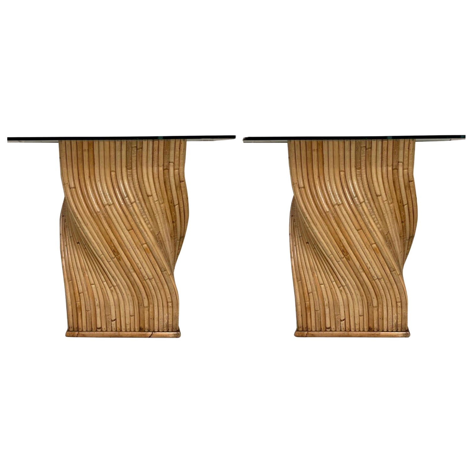 Organic Modern Pencil Bamboo Table Bases / Pedestals / Console Tables - Pair