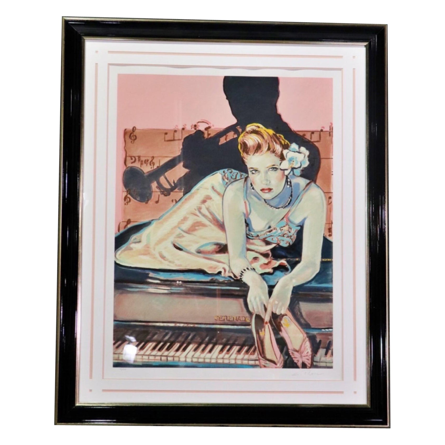 Signed and Numbered Vintage Art Deco style Colleen Ross "Serenade" Print For Sale