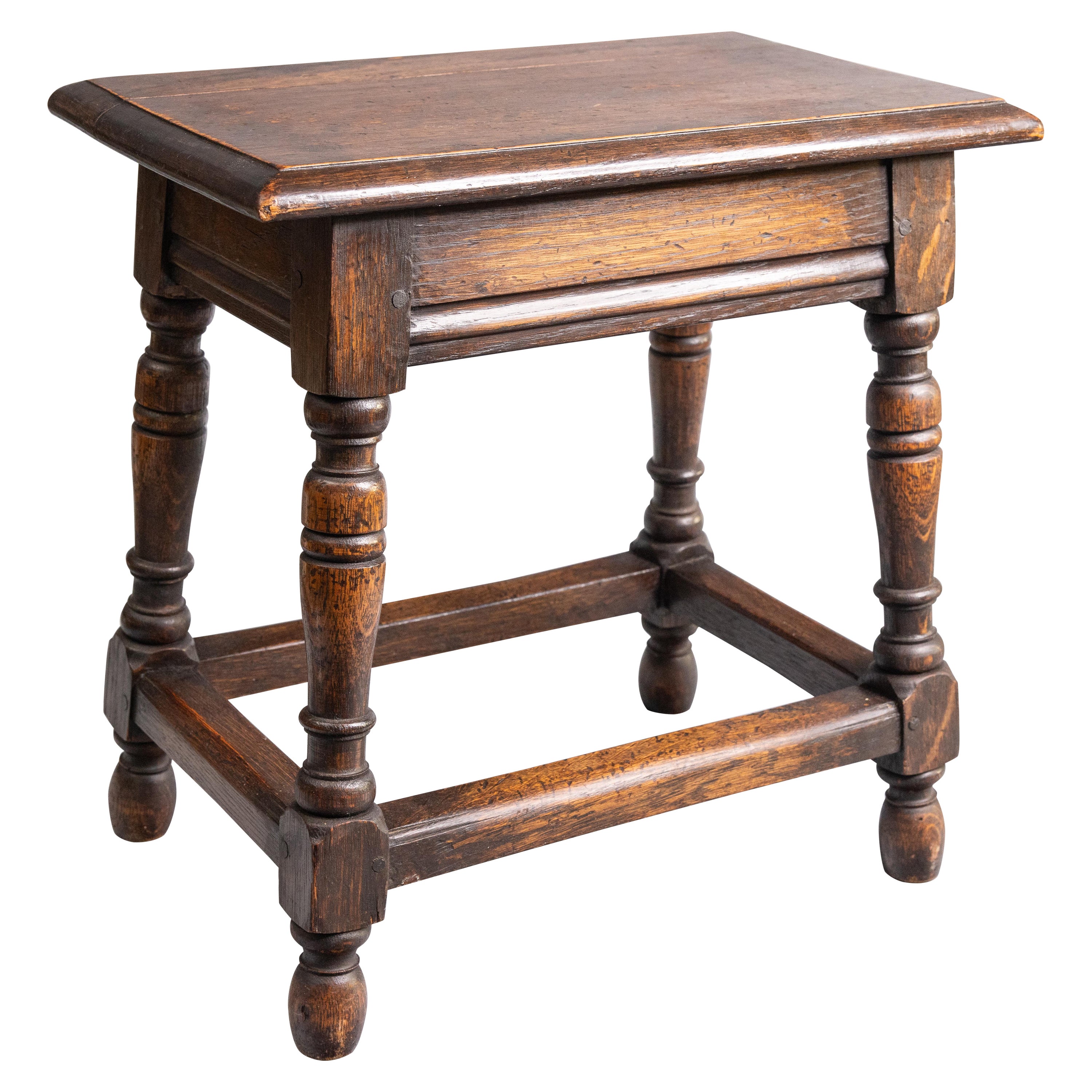 19th Century English Oak Pegged Joint Stool Side Table For Sale