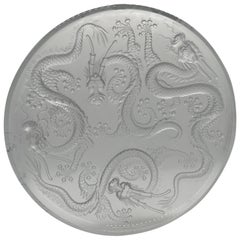 Grand plat en verre d'art Josef Inwald avec dragon à 5 griffes - Barolac Glass