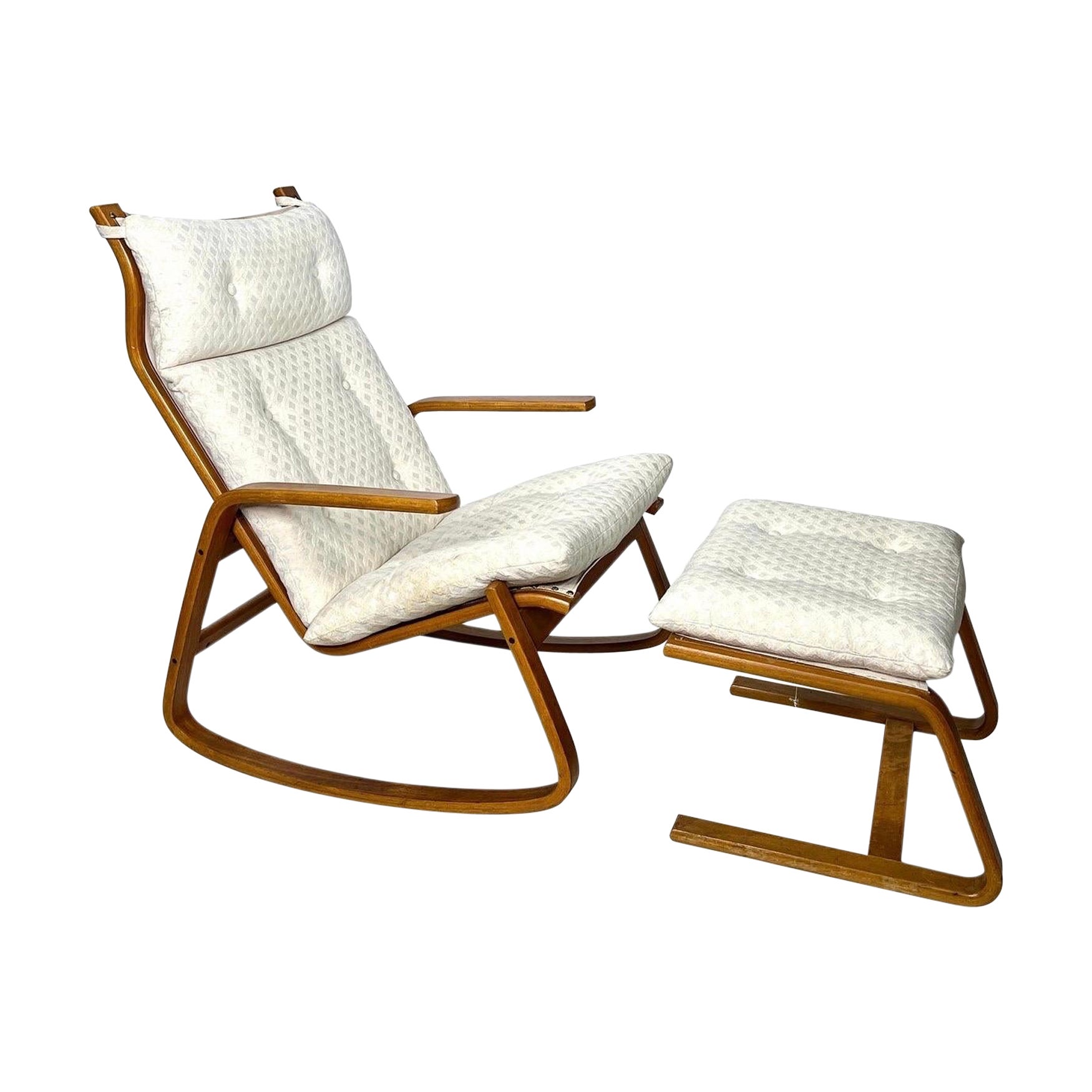 Mid Century Scandinavian Rocker by and Ottoman Attributed to Ingmar Relling For Sale