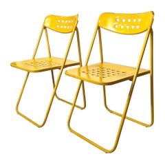 Antique Yellow Industrial Modern Folding Chairs - a Pair