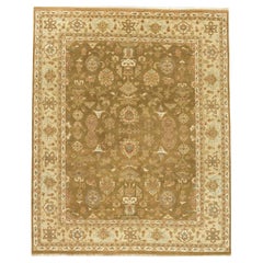 Tapis Mahal de luxe traditionnel noué à la main, couleur camel et or 11x19