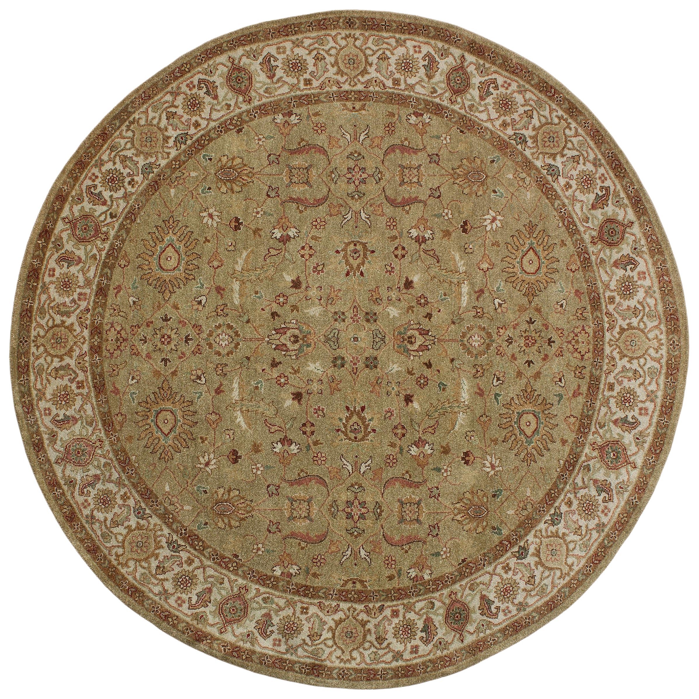 Luxury Traditional Hand-Knotted Oushak Pistachio & Ivory 12x12 Round Rug For Sale