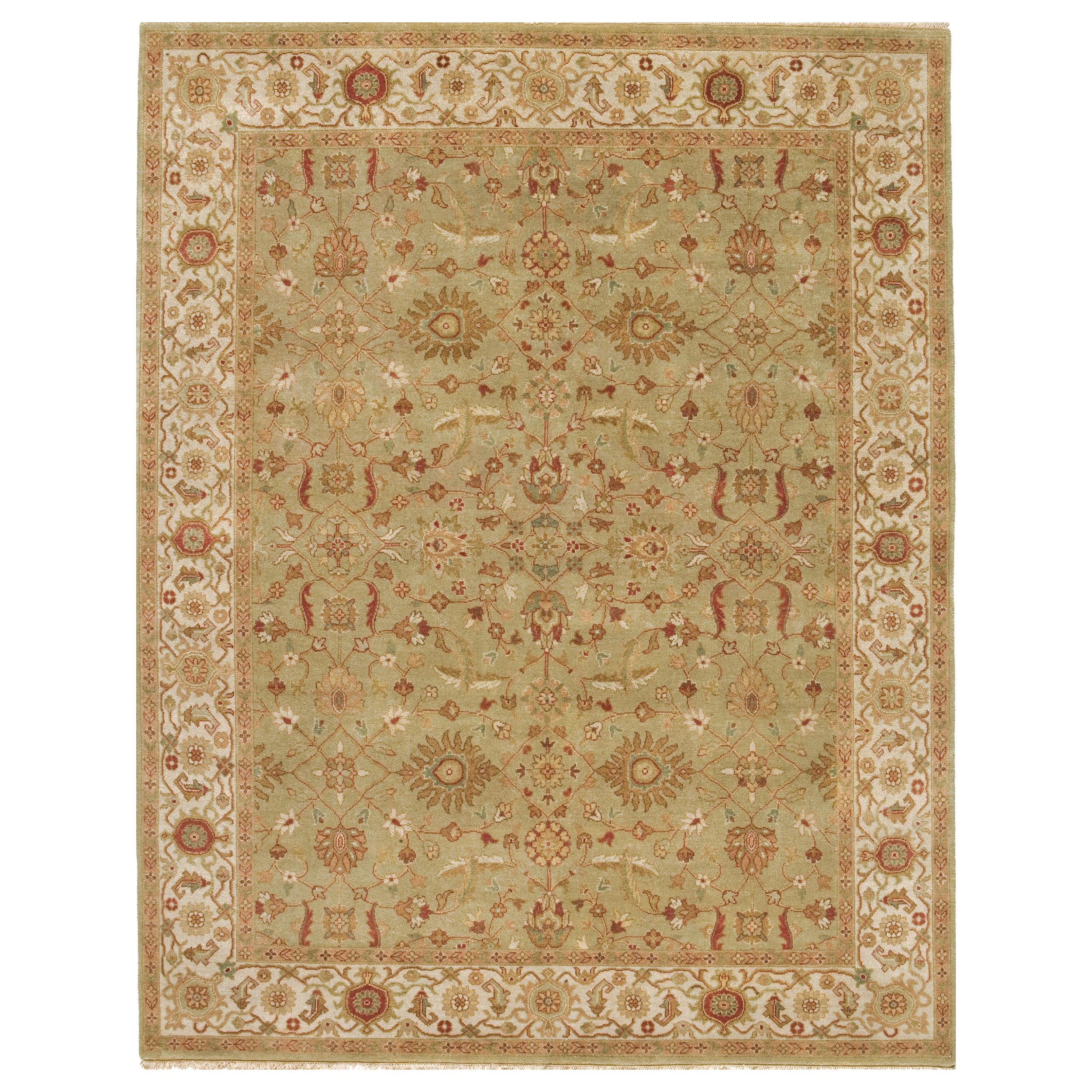 Luxury Traditional Hand-Knotted Oushak Pistachio & Ivory 12x22 Rug  For Sale