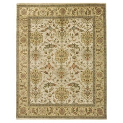 Luxury Traditional Hand-Knotted Shield Ivory & Light Gold 11x19 Rug