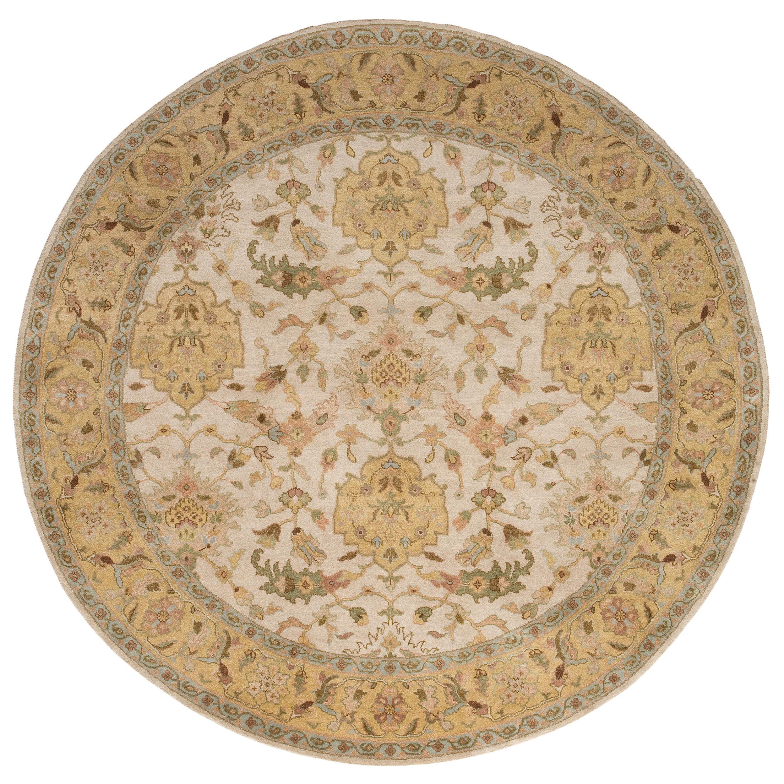 Luxury Traditional Hand-Knotted Shield Ivory and Light Gold 12x12 Round ...