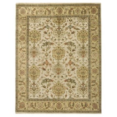 Luxury Traditional Hand-Knotted Shield Ivory & Light Gold 12x22 Rug