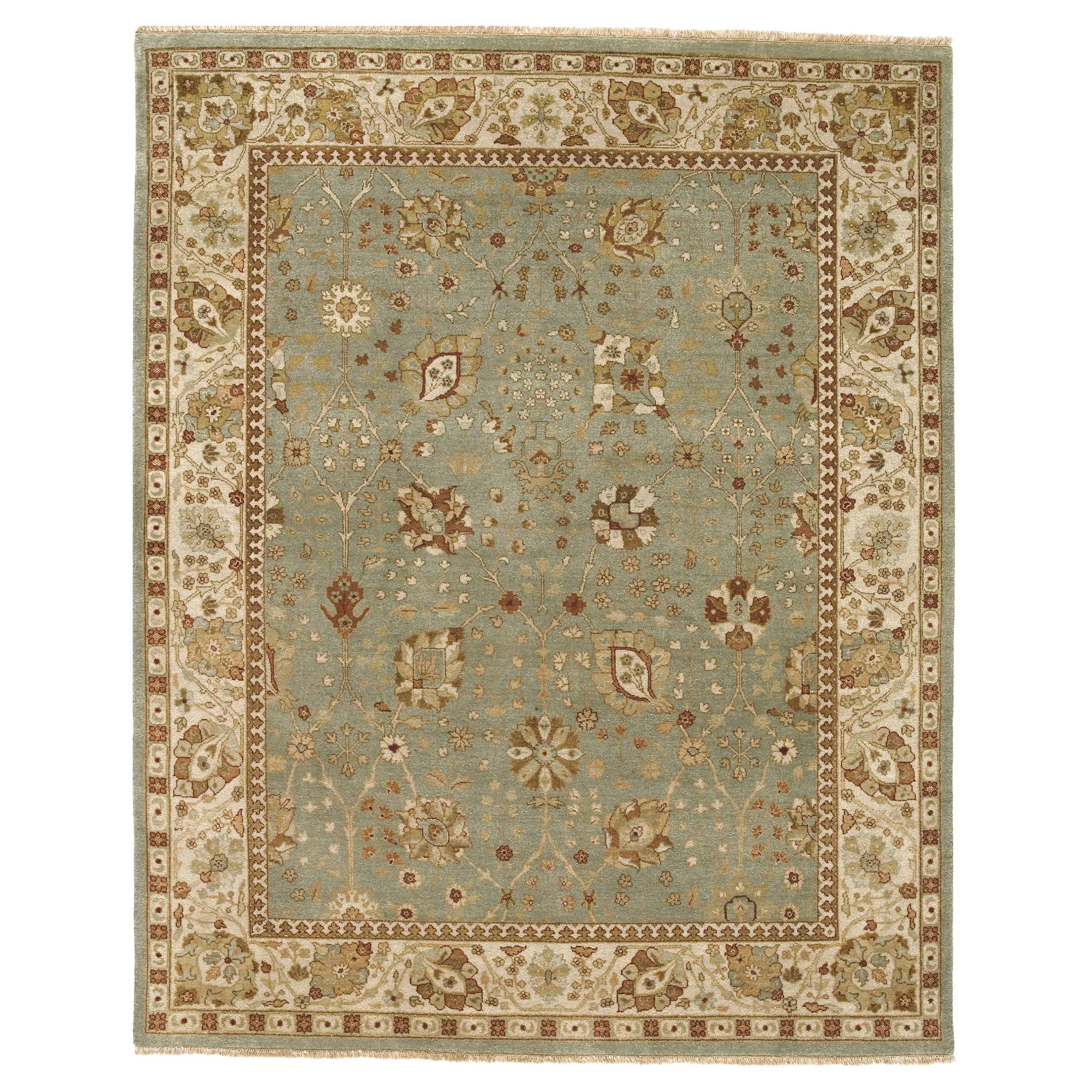 Luxury Traditional Hand-Knotted Tabriz Turquoise & Ivory 12x22 Rug For Sale