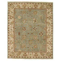 Luxury Traditional Hand-Knotted Tabriz Turquoise & Ivory 12x22 Rug