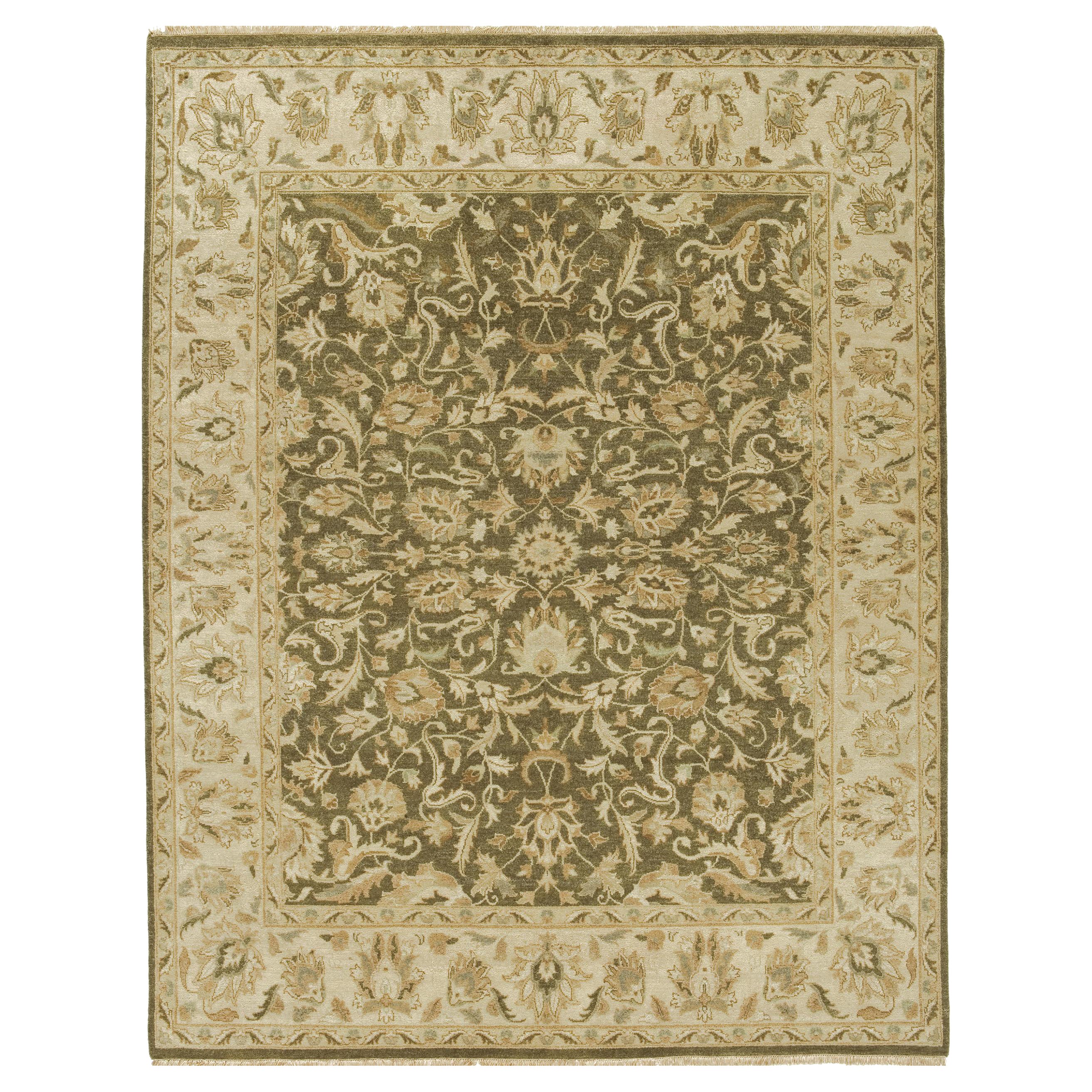 Luxury Traditional Hand-Knotted Tehran Olive & Beige 12x22 Rug