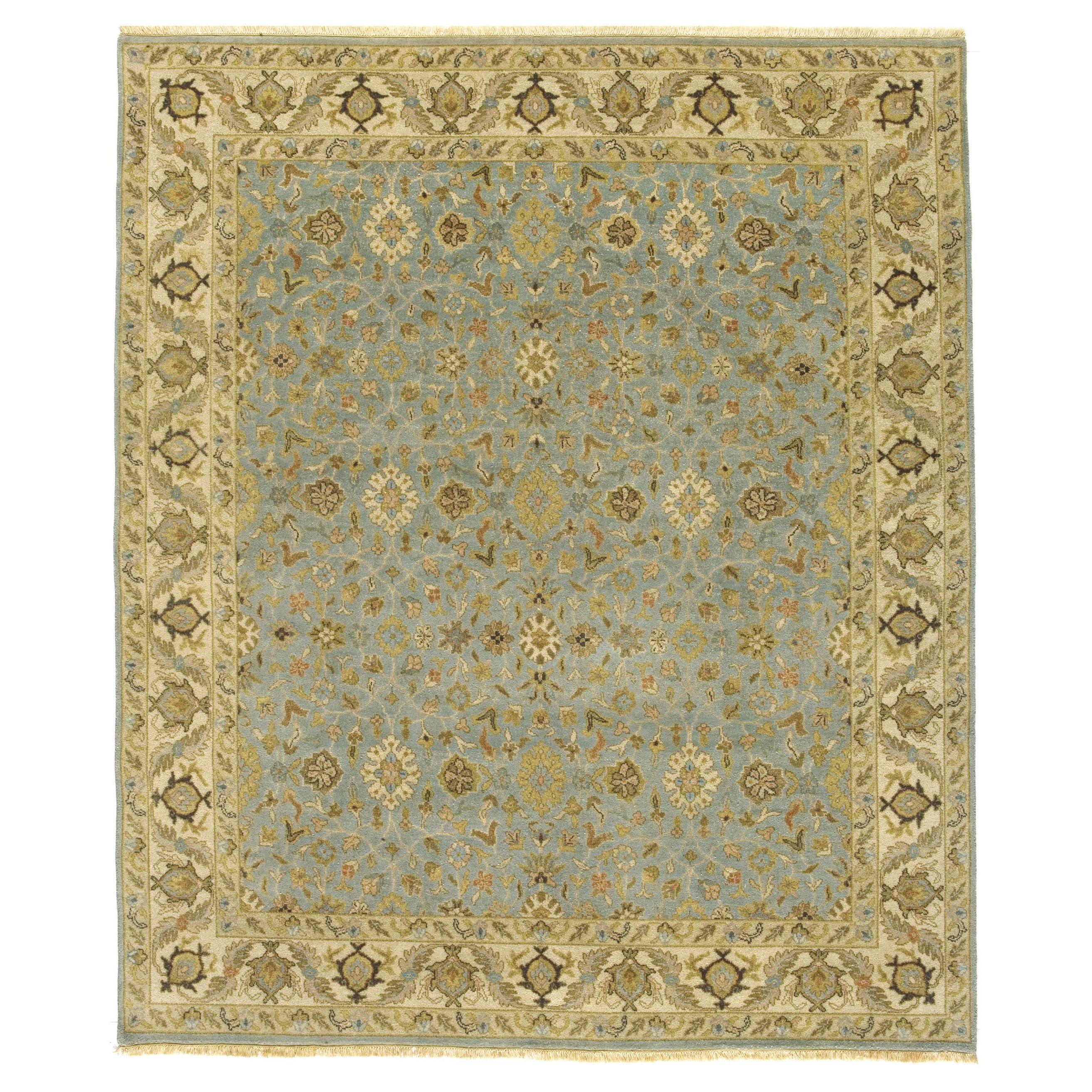 Luxury Traditional Hand-Knotted Yezd Light Blue & Ivory 12x22 Rug