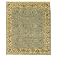 Luxury Traditional Hand-Knotted Yezd Light Blue & Ivory 12x22 Rug