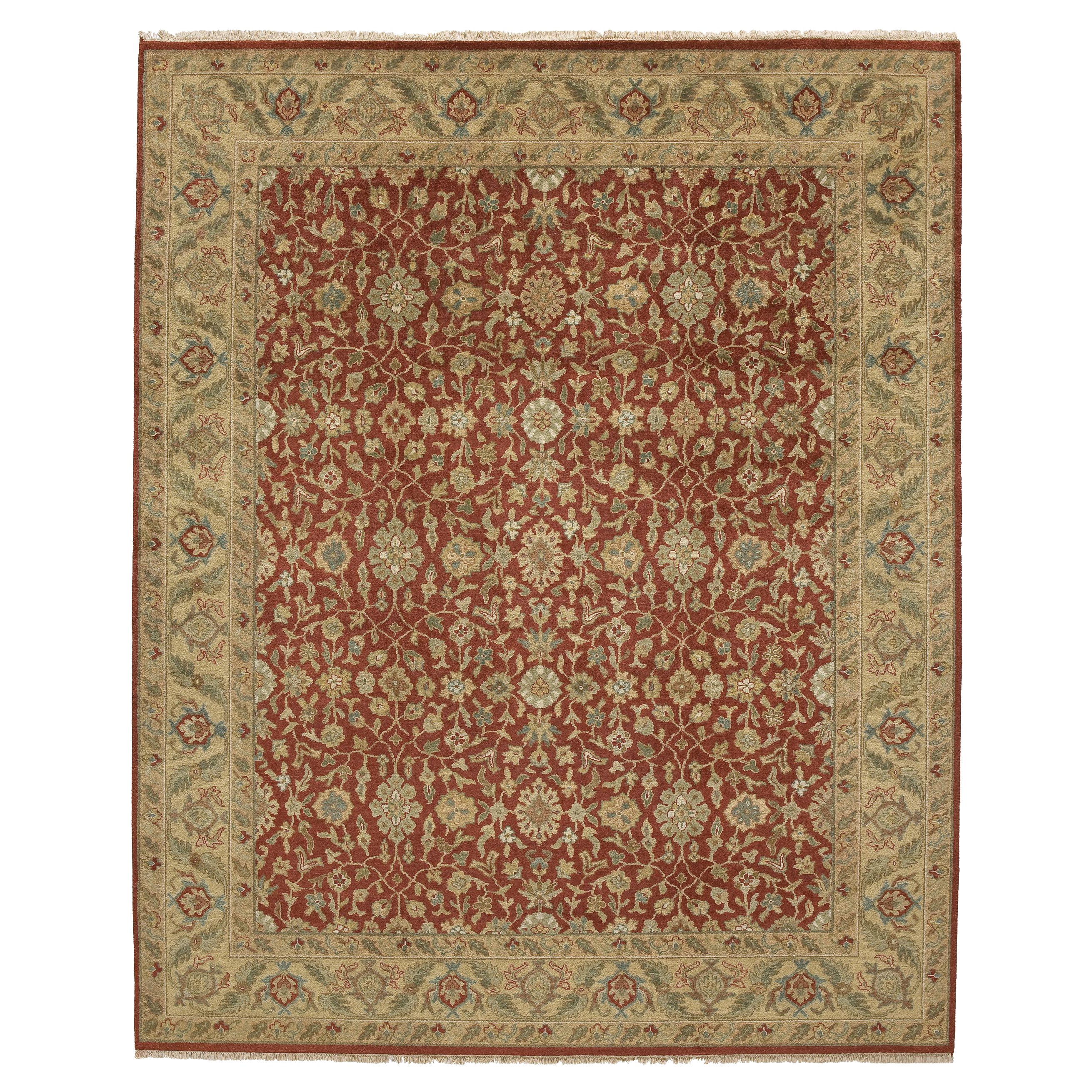 Luxury Traditional Hand-Knotted Yezd Red & Light Gold 12x15 Rug For Sale