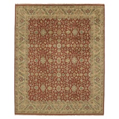 Luxury Traditional Hand-Knotted Yezd Red & Light Gold 12x15 Rug