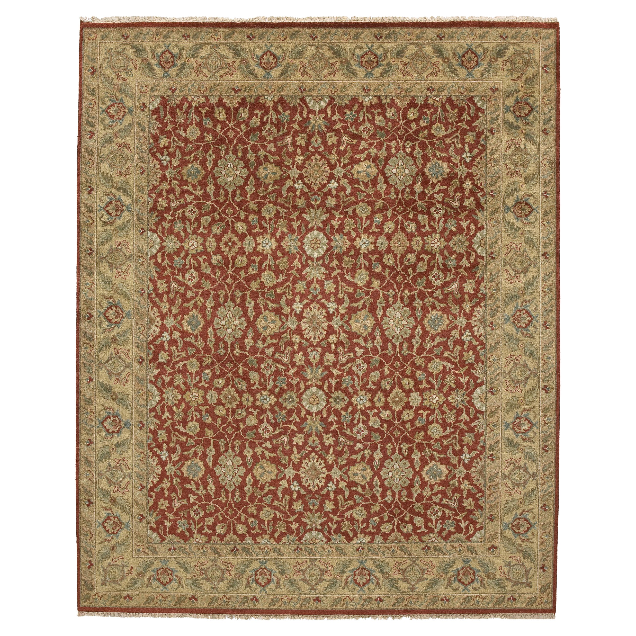 Luxury Traditional Hand-Knotted Yezd Red & Light Gold 12x22 Rug For Sale