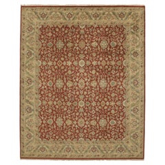 Luxury Traditional Hand-Knotted Yezd Red & Light Gold 12x22 Rug