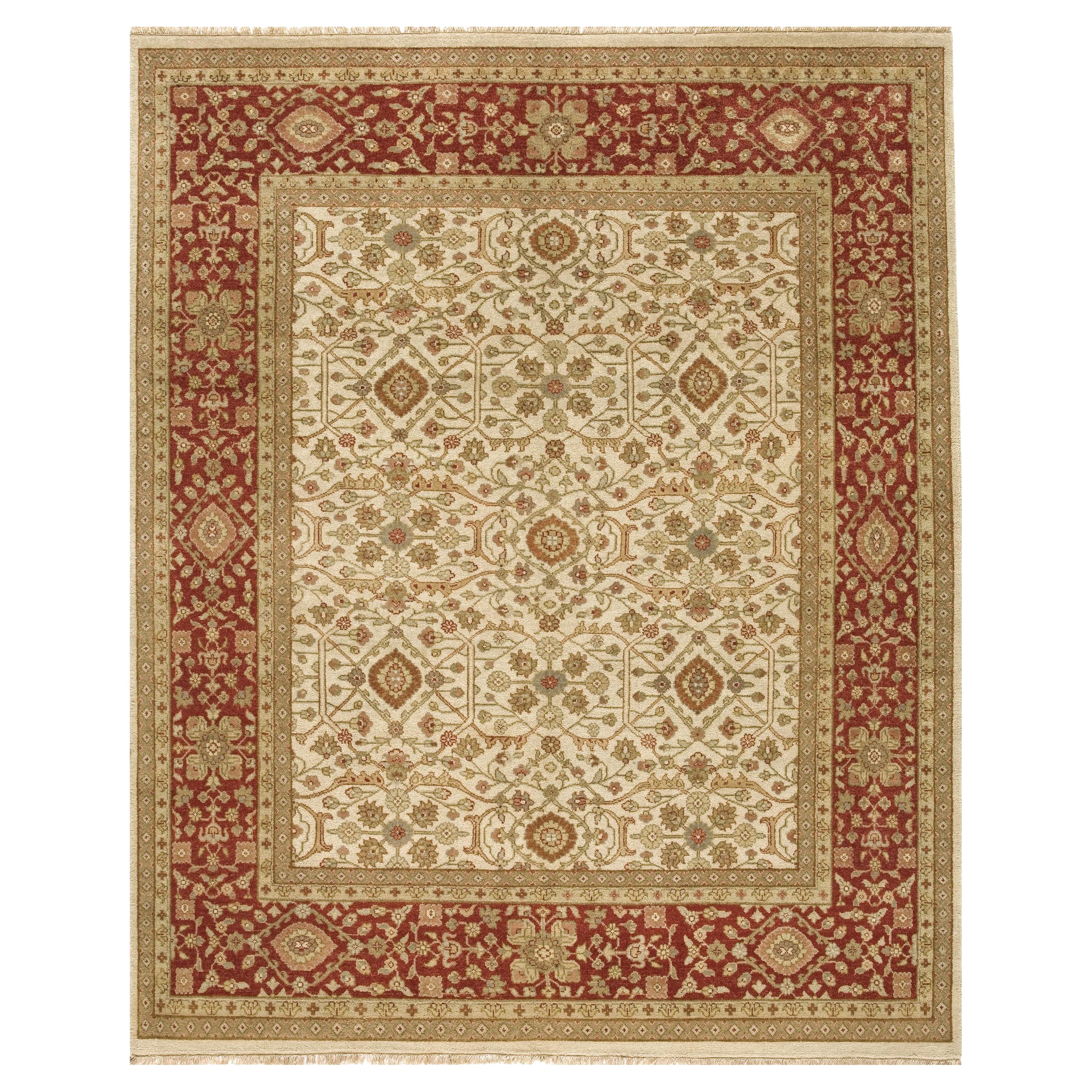 Luxury Traditional Hand-Knotted Ziegler Ivory & Brick 11x19 Rug For Sale