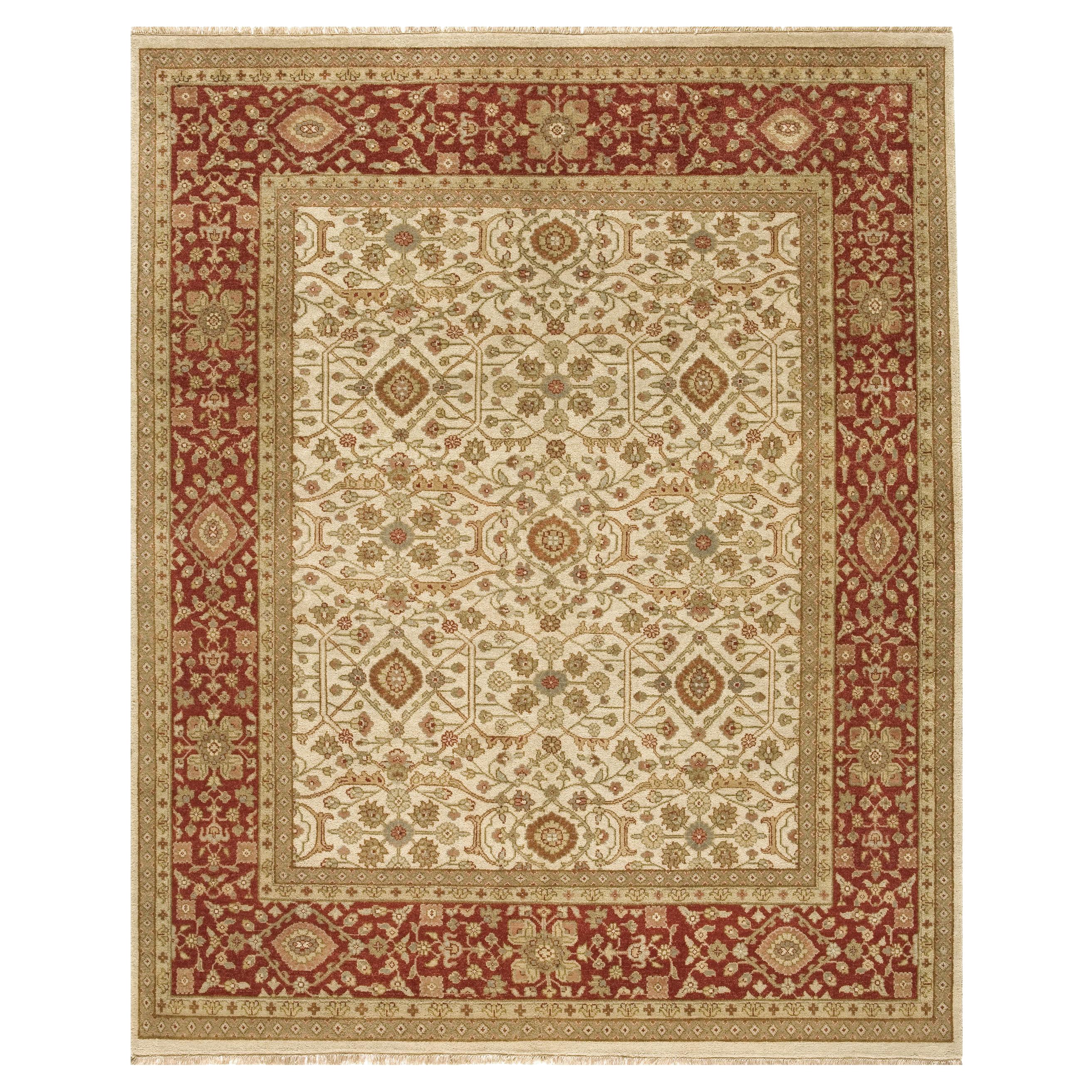 Luxury Traditional Hand-Knotted Ziegler Ivory & Brick 12x22 Rug For Sale