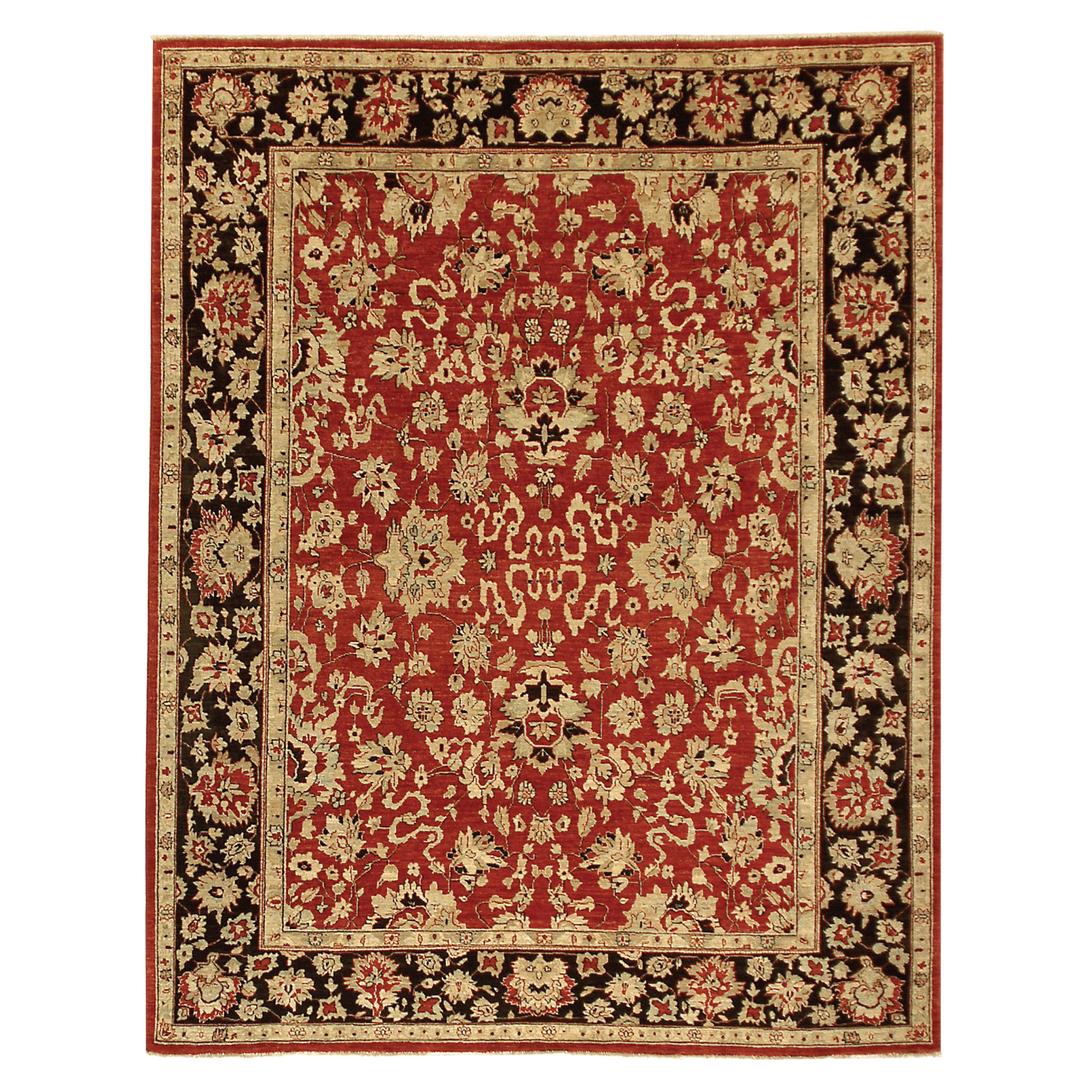 Luxury Traditional Hand-Knotted Agra Red & Black 12X18 Rug For Sale