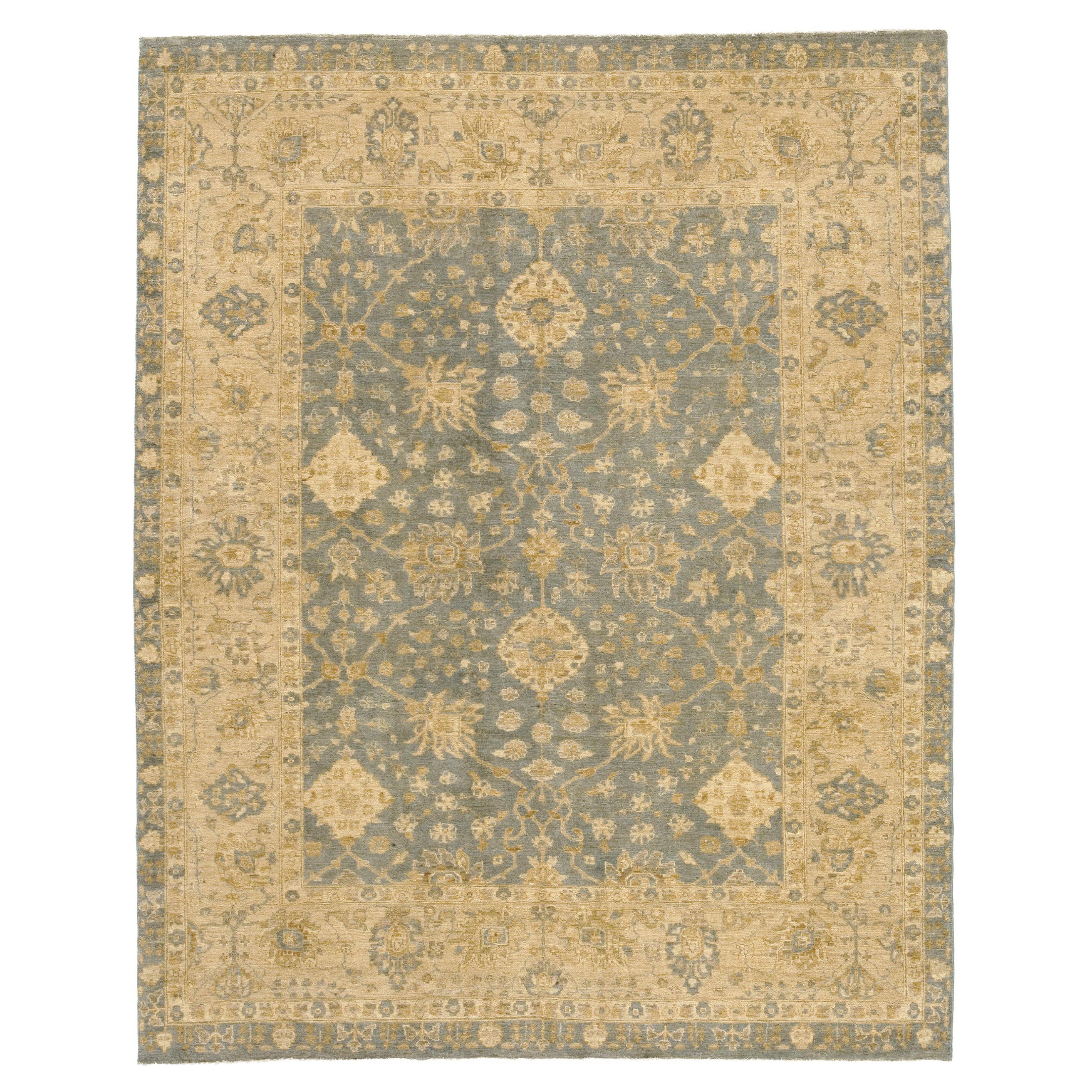 Luxury Traditional Hand-Knotted Angora Light Blue & Cream 10X18 Rug For Sale