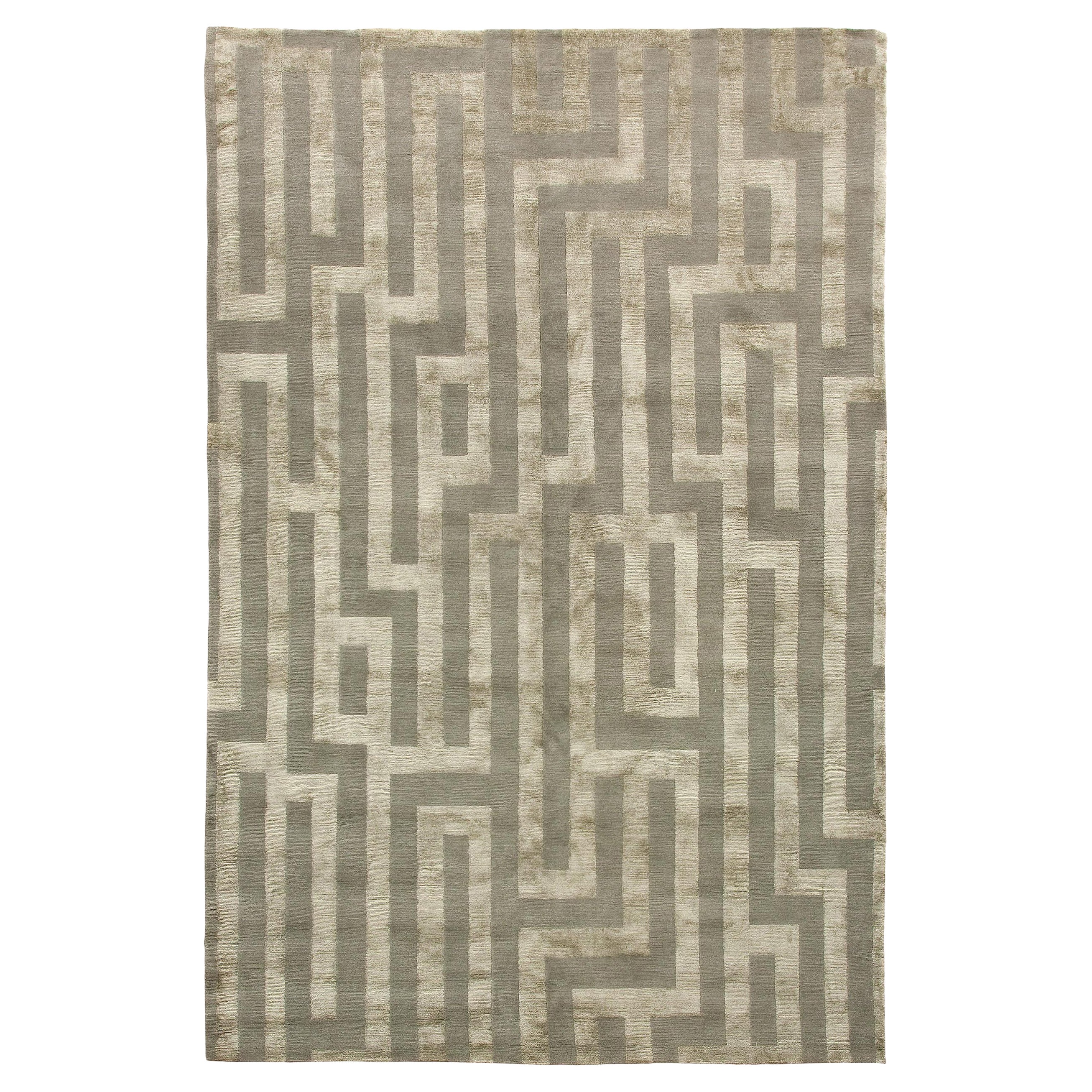 Luxury Modern Hand-Knotted Maze Platinum 12x16 Rug For Sale