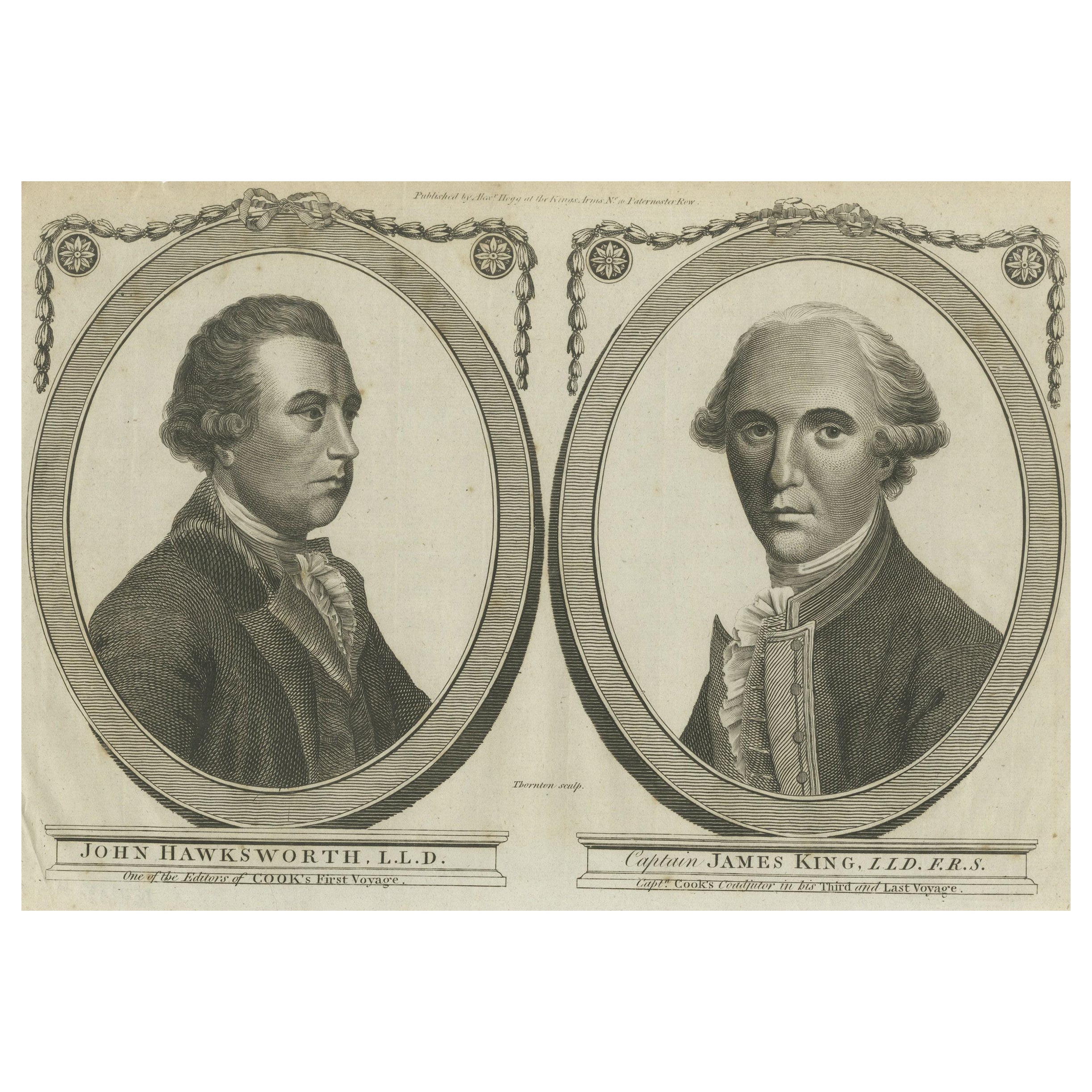 Engravings of John Hawkesworth & Captain James King: Chroniclers of Captain Cook For Sale
