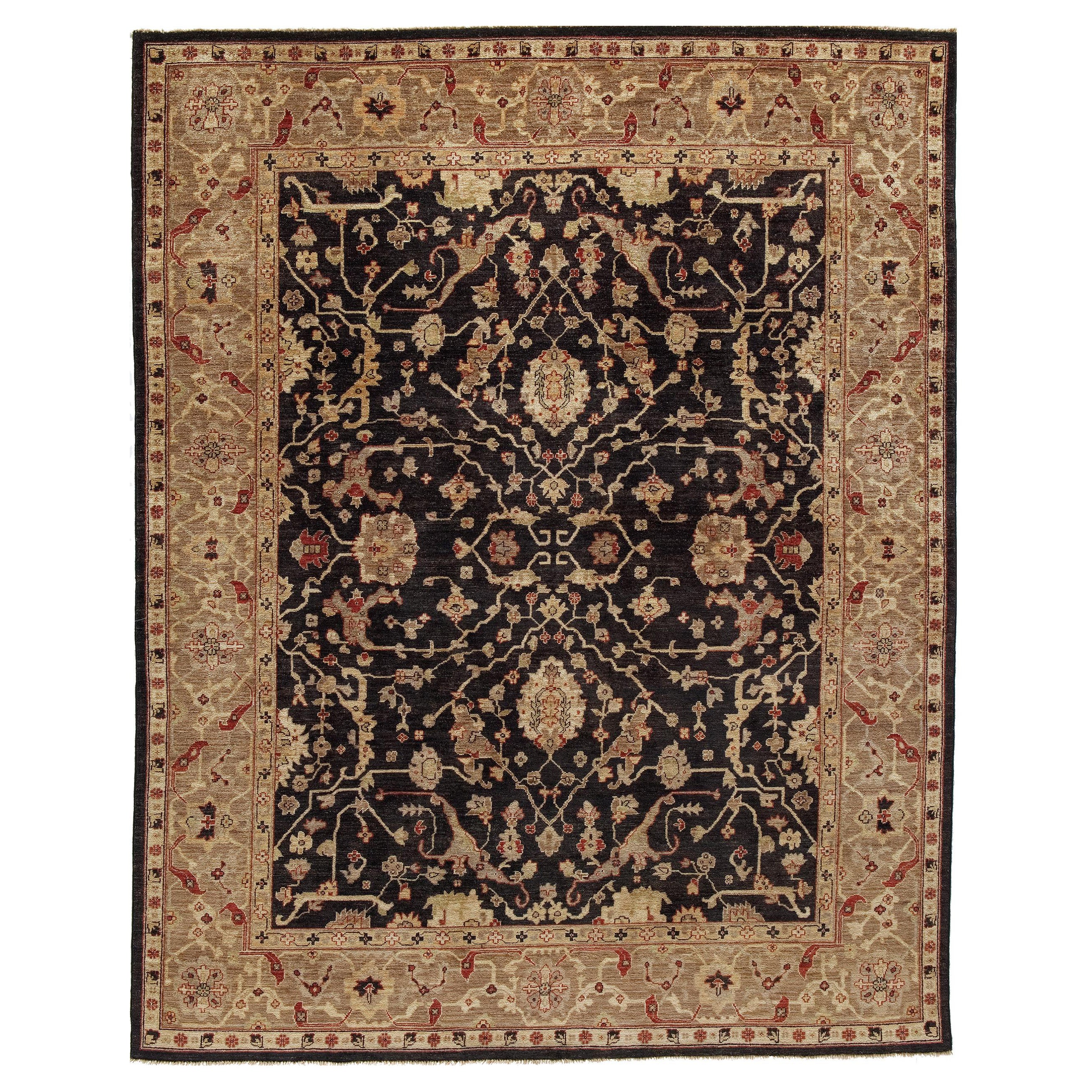 Luxury Traditional Hand-Knotted Farahan Black & Gold 14x18 Rug For Sale
