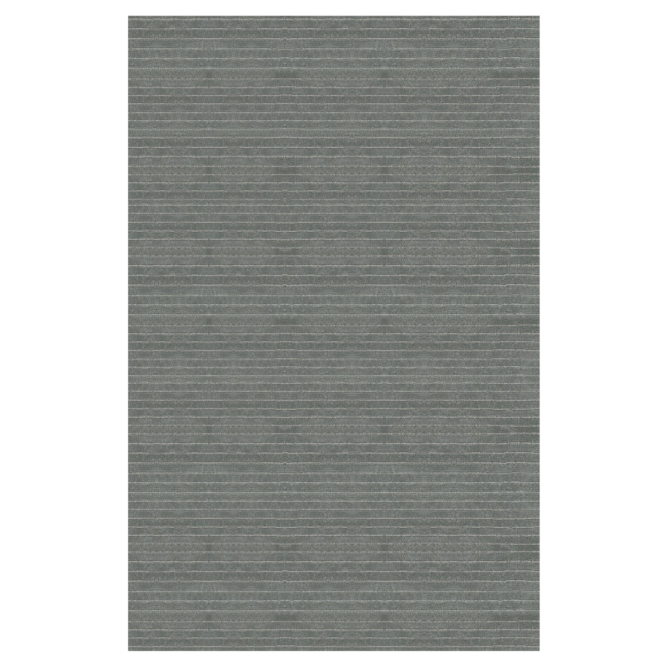 Luxuriöser moderner handgeknüpfter Teppich mit abwechselnden Streifen in Hellblau 10x14