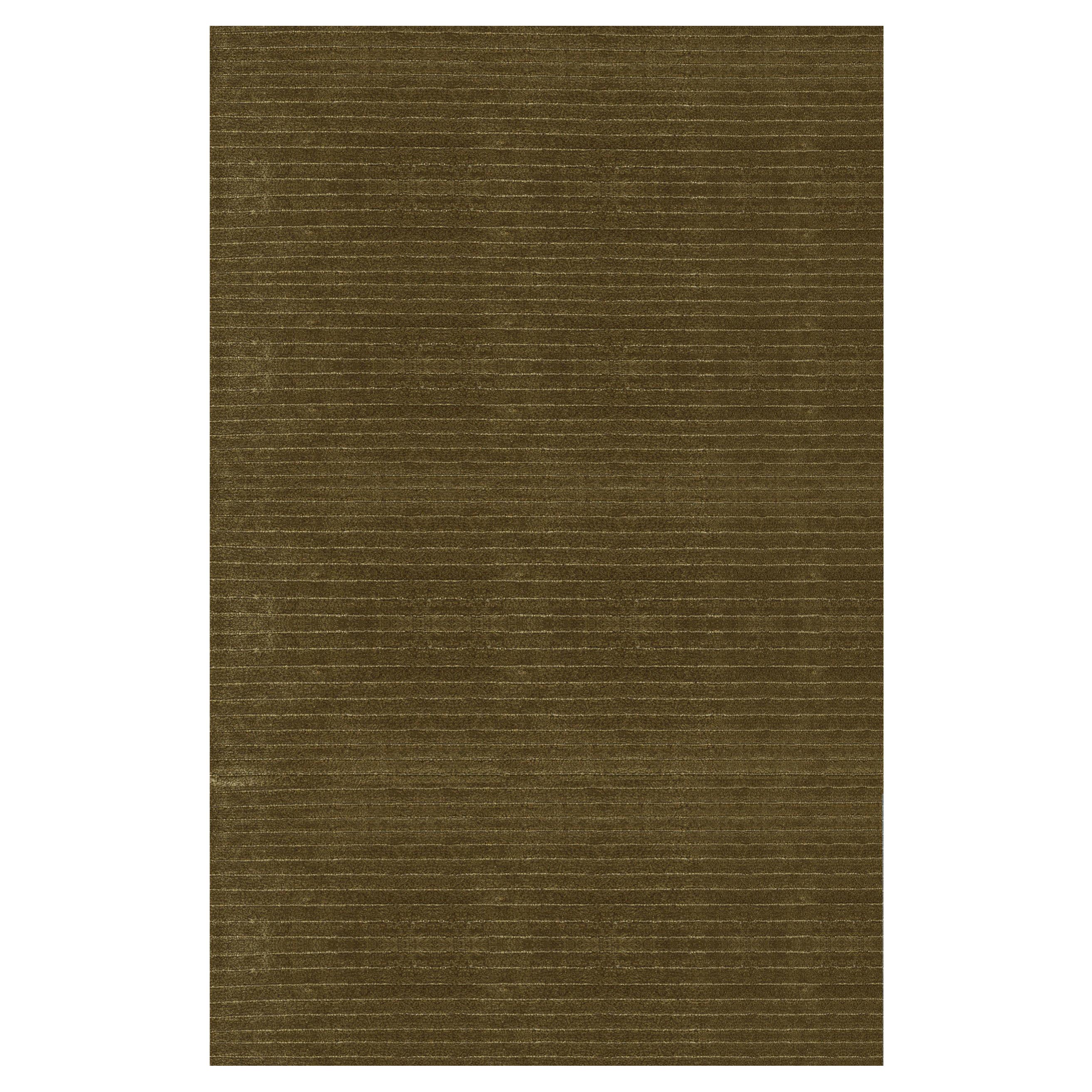 Luxury Modern Hand-Knotted Alternating Stripe Olive 12x15 Rug For Sale