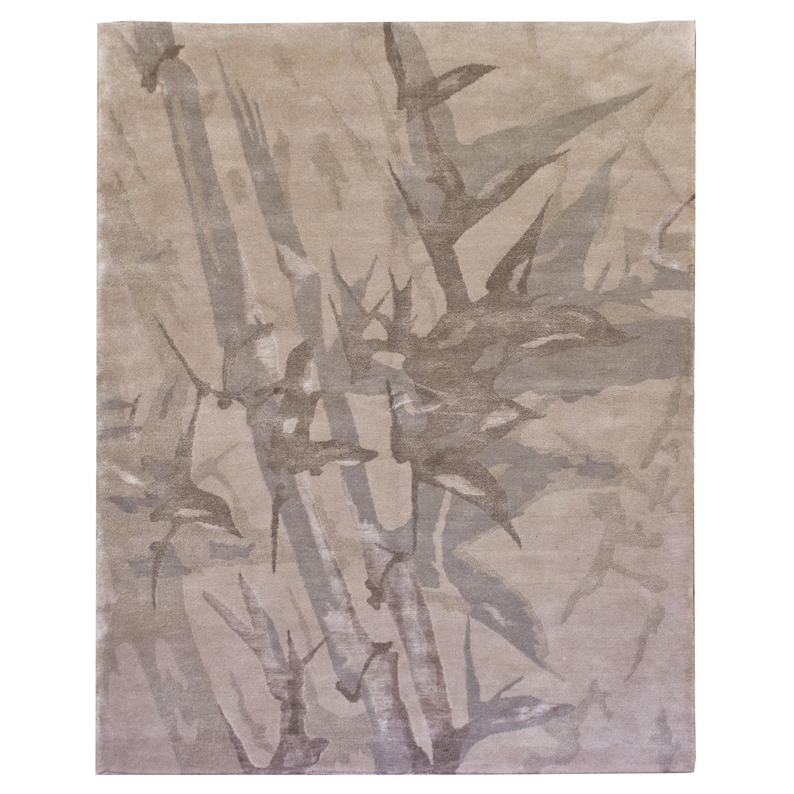 Luxury Modern Hand-Knotted Bamboo Grey 12x15 Rug