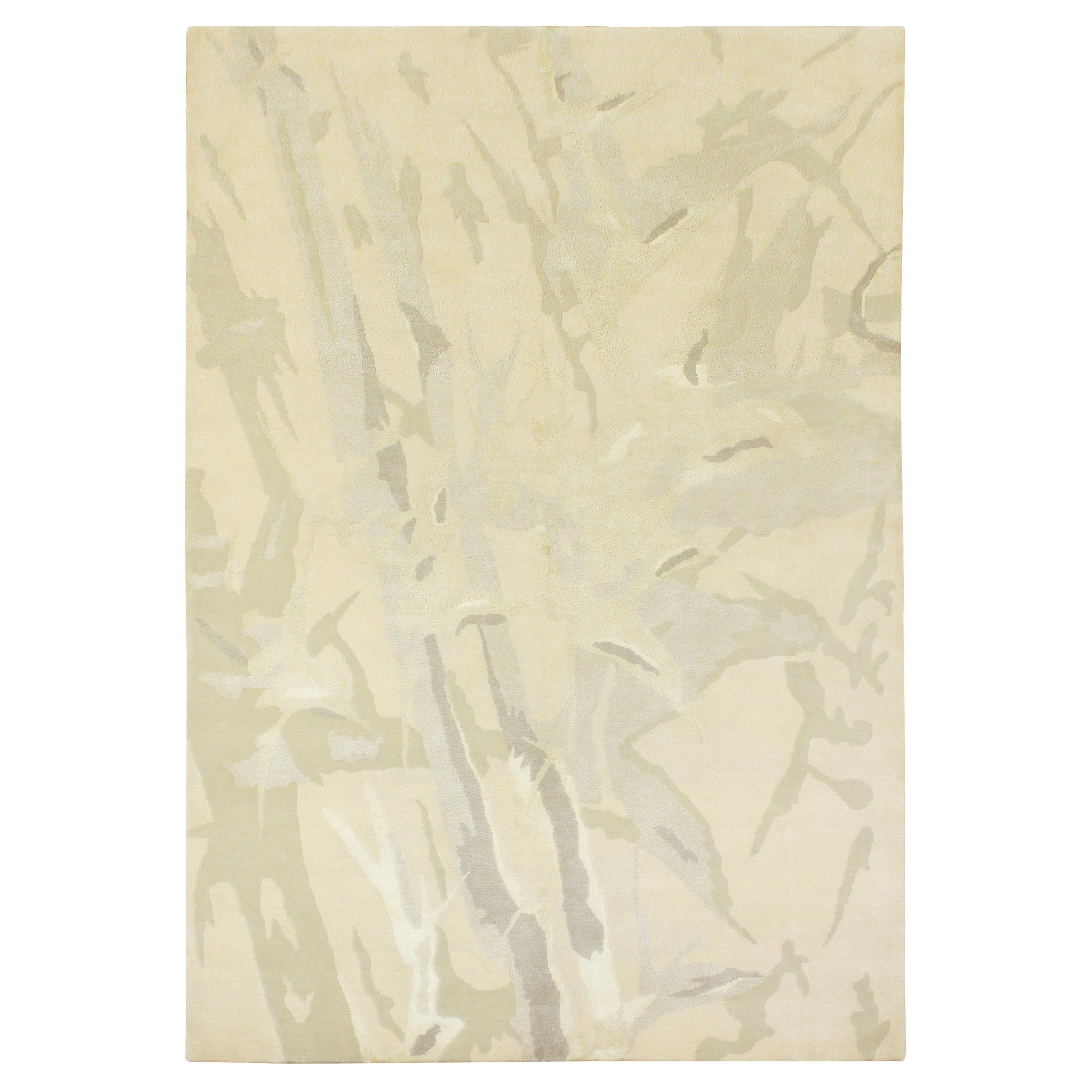Luxury Modern Hand-Knotted Bamboo Ivory 12x15 Rug For Sale