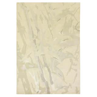 Contemporary Modern Hand Knotted Abstract Silk Ivory Area Rug 9' 2